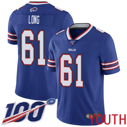 Youth Buffalo Bills #61 Spencer Long Royal Blue Team Color Vapor Untouchable Limited Player 100th Season NFL Jersey